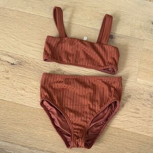 Rylee + Cru Terracotta Ribbed Kids Bikini SZ 8/9y